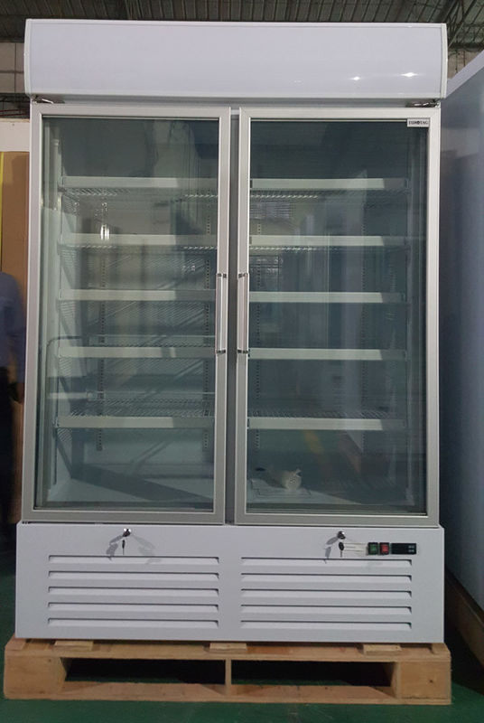 Double Glass Door Commercial Refrigerator , Drink Display Cooler With