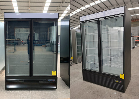 Self Contained Glass Double Door Display Freezer With Light Canopy