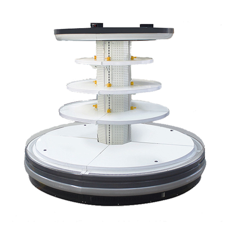 360-Degree Circular Display Island Cabinets For Chilled Beverages Fruits And Dairy Products