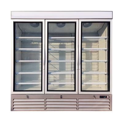 LED Light Supermarket Glass Door Display Showcase With Top Canopy