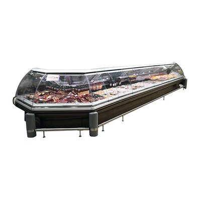 Refrigerated Display Counter With A Lift-Up Front Curved Glass Door For Serving Operations