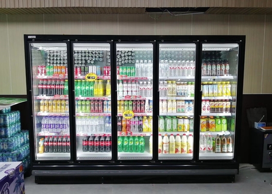 2000L Grab And Go Upright Display Fridge Adjustable Shelving With 5 Glass Door