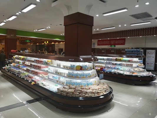 R404a Supermarket Open Front Oval Island Cooler With Three Up Shelves