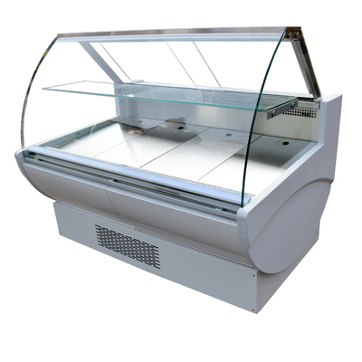 Commercial Fish Refrigerated Cabinet With Up Down Front Curved Glass Doors